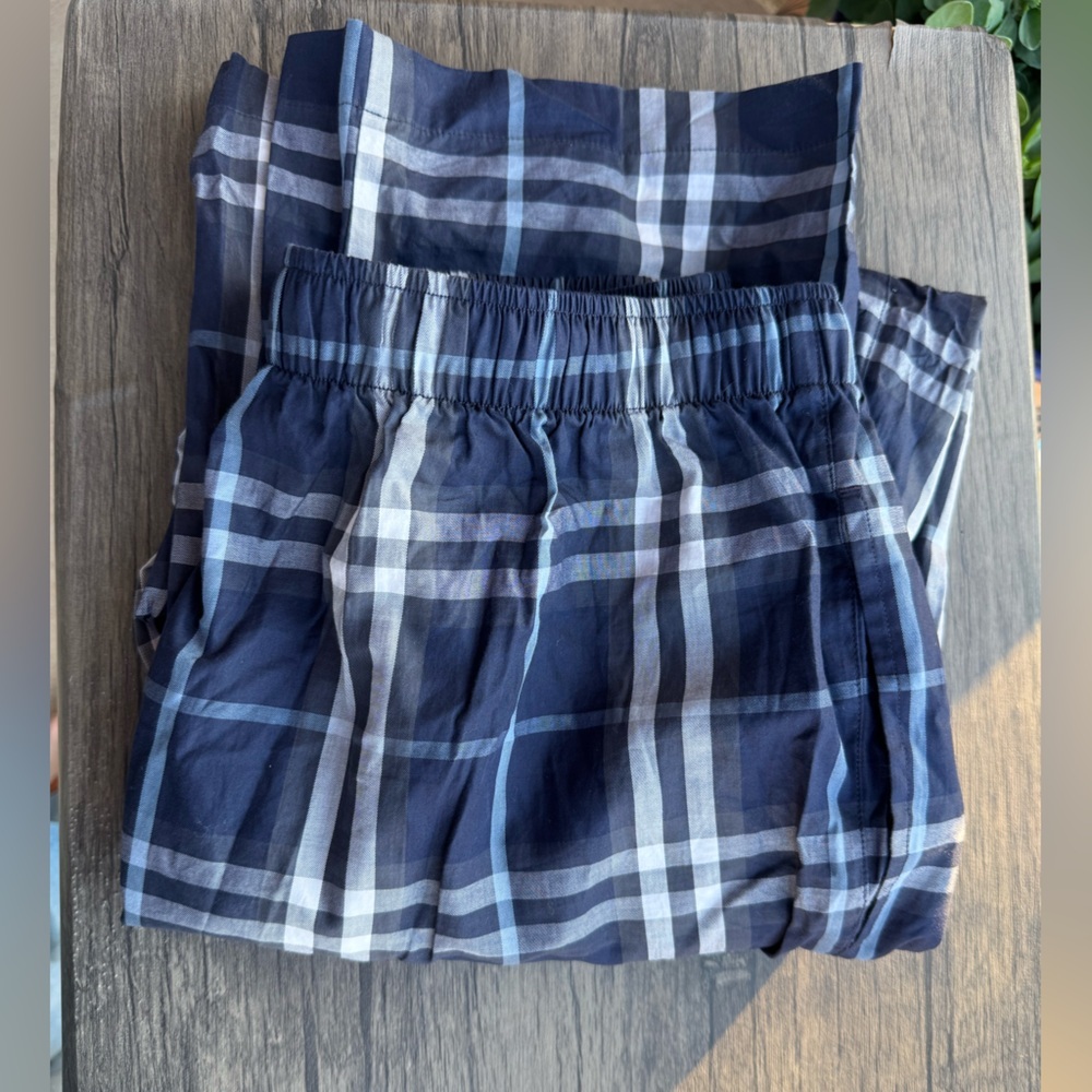 Burberry Navy and White Cotton Plaid Pajama Lounge Pants Size Large NWOT - Picture 5 of 5